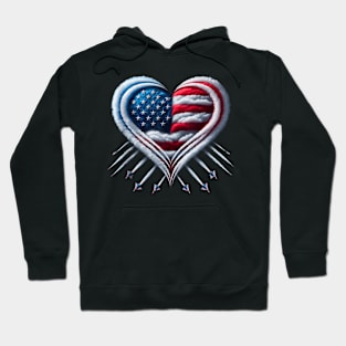 Fighter Jet Airplane American Flag Heart 4Th Of July Hoodie